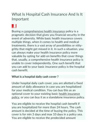 What Is Hospital Cash Insurance And Is It Important