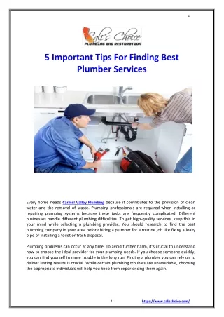 5 Important Tips For Finding Best Plumber Services