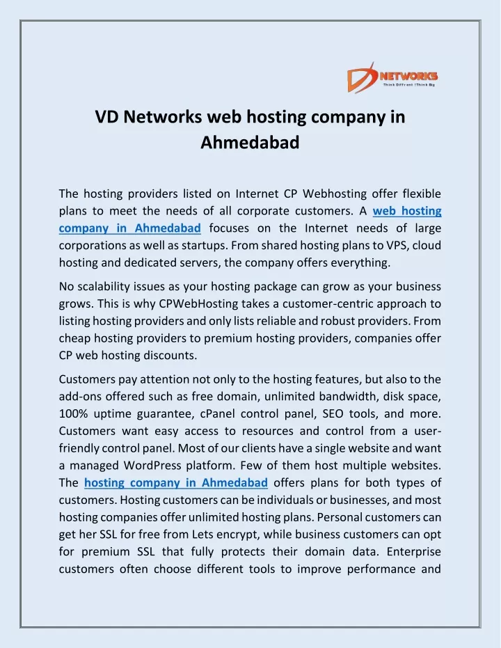 vd networks web hosting company in ahmedabad
