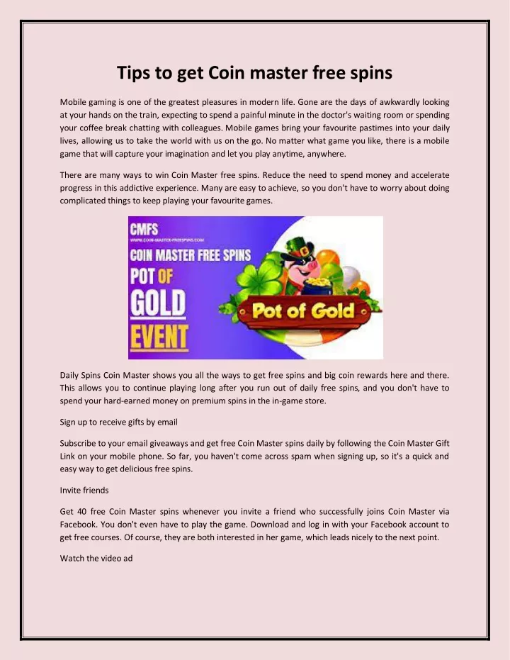 tips to get coin master free spins