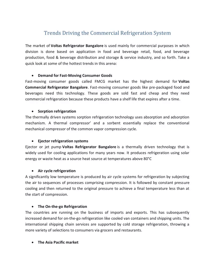 trends driving the commercial refrigeration system