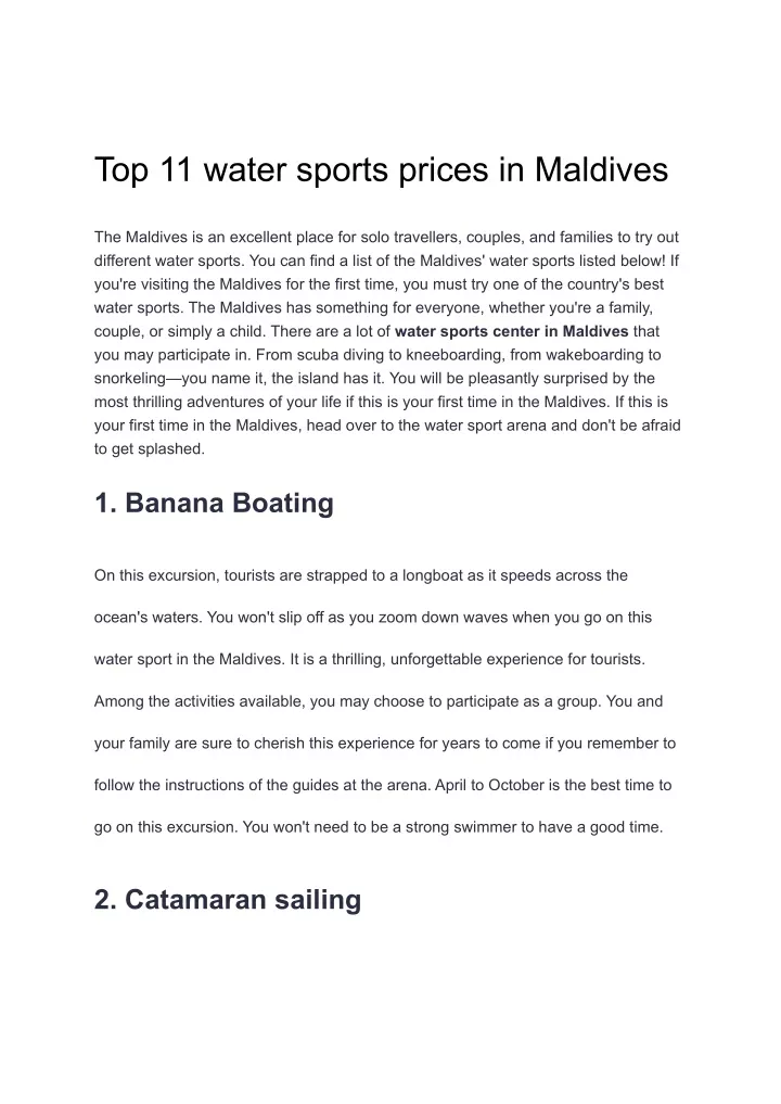 top 11 water sports prices in maldives