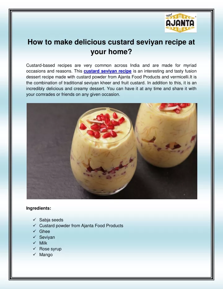 how to make delicious custard seviyan recipe