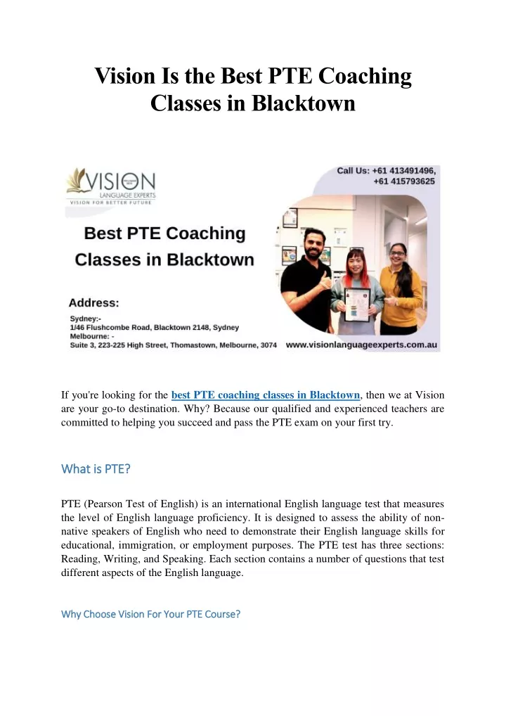 vision is the best pte coaching classes