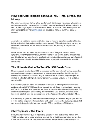 How Top Cbd Topicals Can Save You Time, Stress, And Money