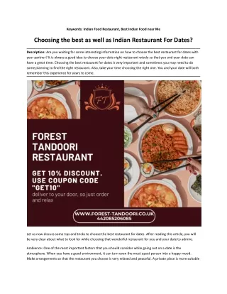 Choosing the best as well as Indian Restaurant For Dates?