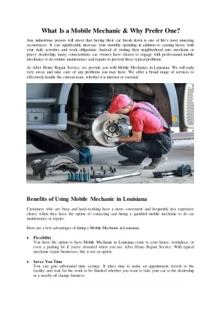 what is a mobile mechanic why prefer one