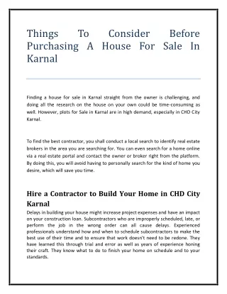 things purchasing a house for sale in karnal