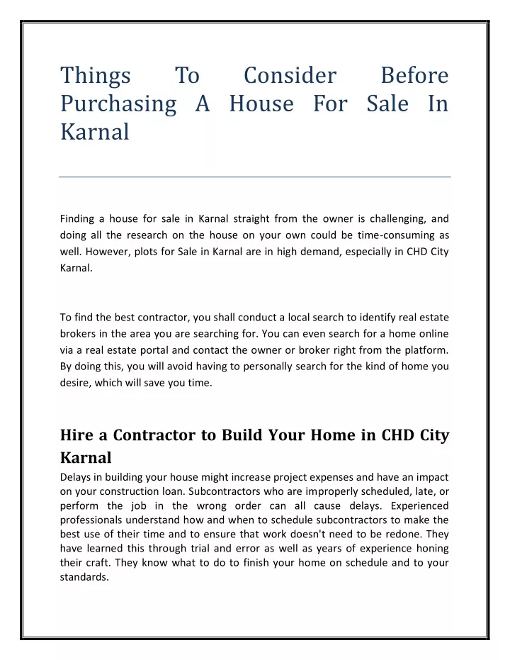 things purchasing a house for sale in karnal