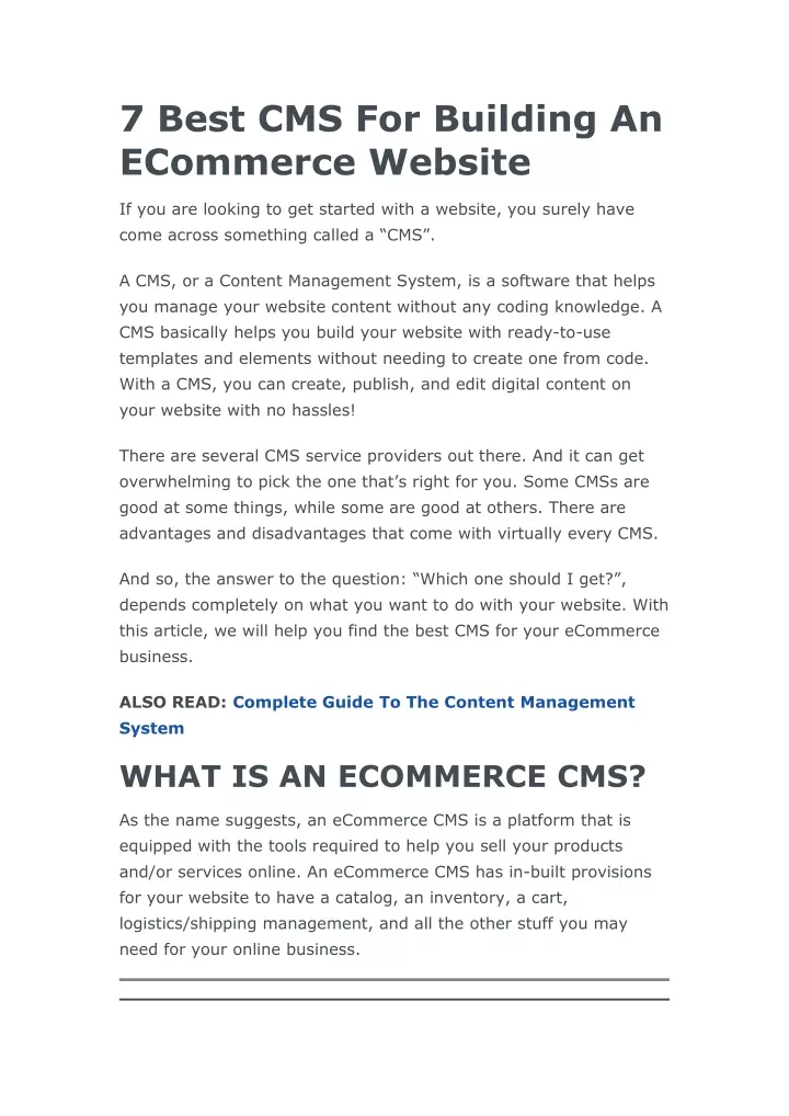 7 best cms for building an ecommerce website