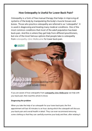 How Osteopathy Is Useful for Lower Back Pain