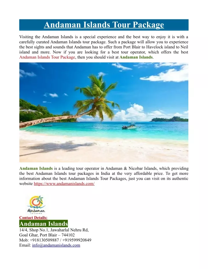 andaman islands tour package