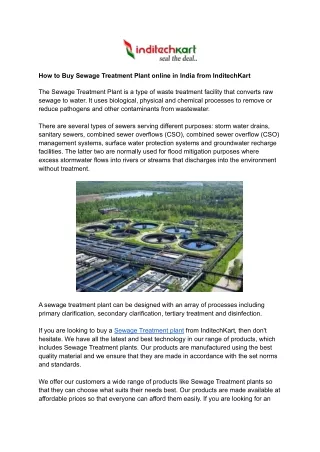 How to Buy Sewage Treatment Plant online in India from InditechKart