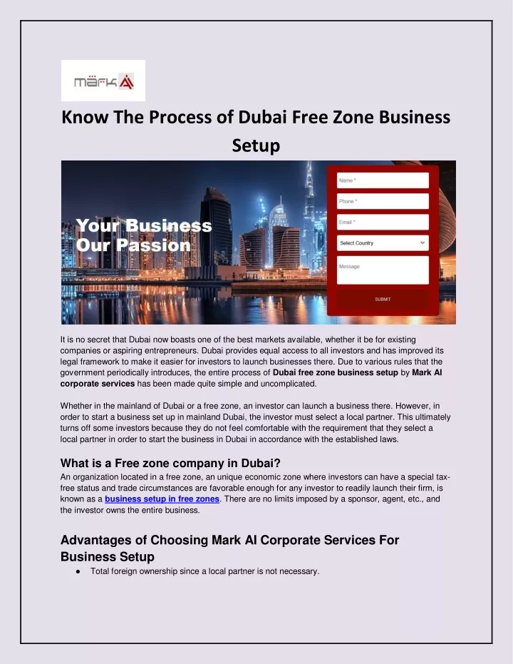 know the process of dubai free zone business setup