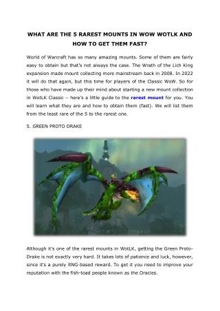 what are the 5 rarest mounts in wow wotlk and