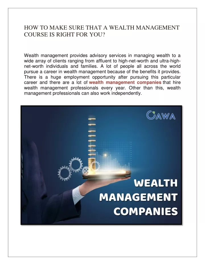 how to make sure that a wealth management course