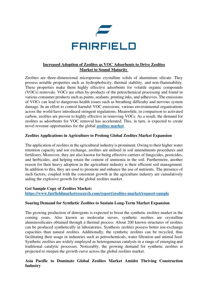 increased adoption of zeolites as voc adsorbents