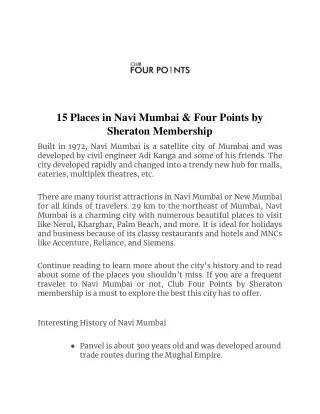 15 Places in Navi Mumbai & Four Points by Sheraton Membership
