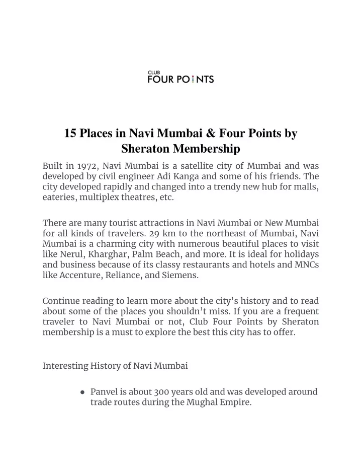 15 places in navi mumbai four points by sheraton