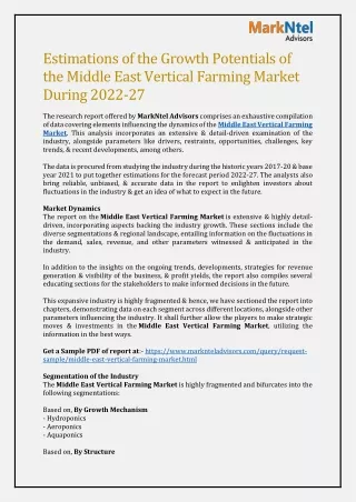 Expansive Potential of Middle East Vertical Farming Market During 2022-27