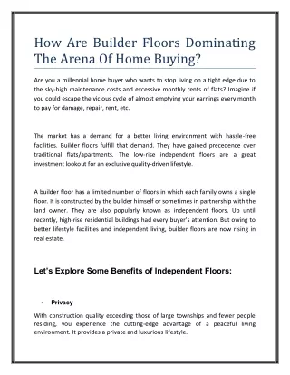 how are builder floors dominating the arena
