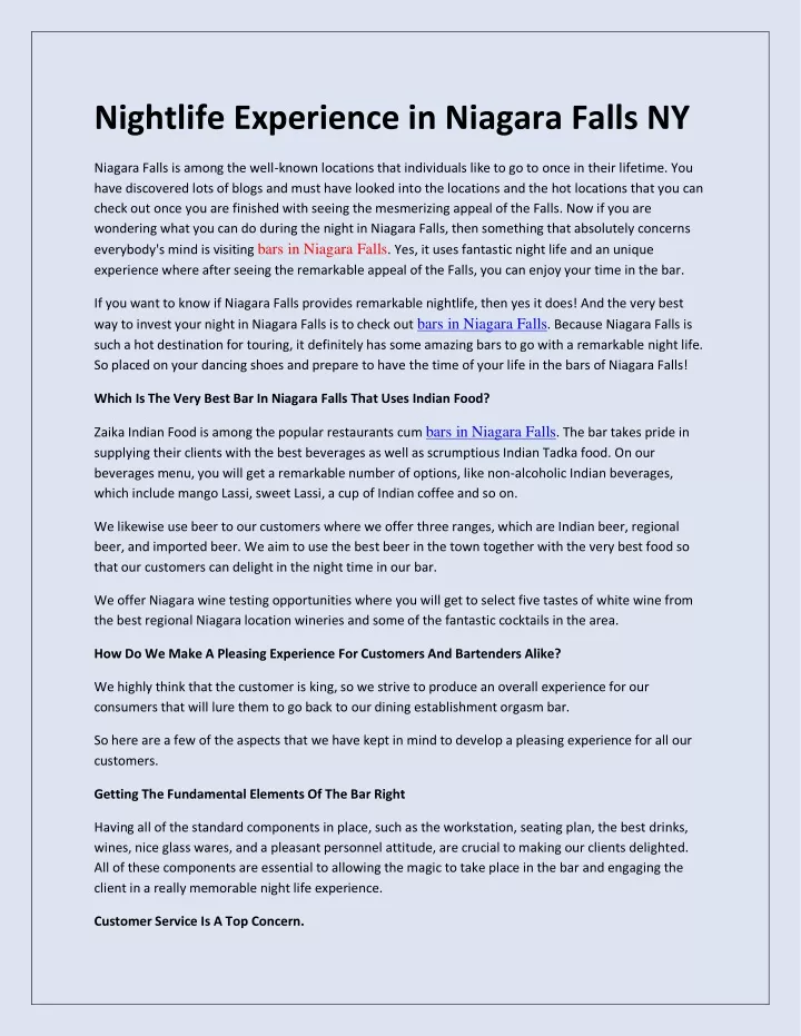 nightlife experience in niagara falls ny