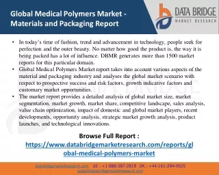 Global Medical Polymers Market Analysis, Technologies, & Forecasts