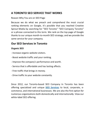 a toronto seo service that works