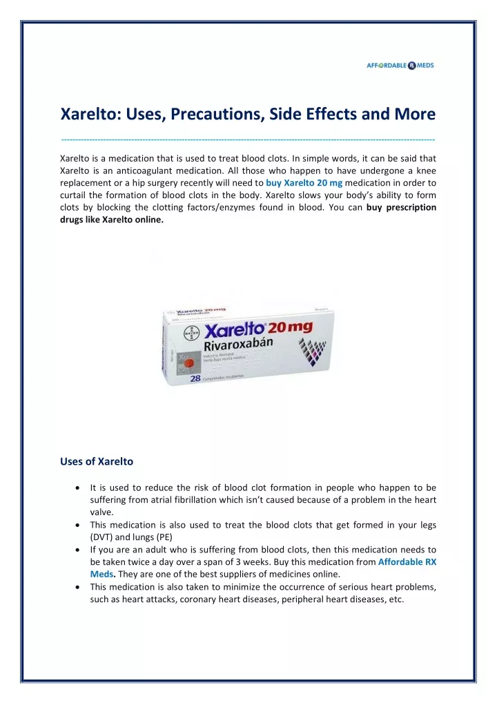 xarelto uses precautions side effects and more