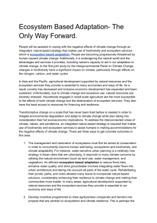 ecosystem based adaptation the only way forward