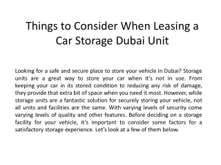 Things to Consider When Leasing a Car Storage-Vachistorage