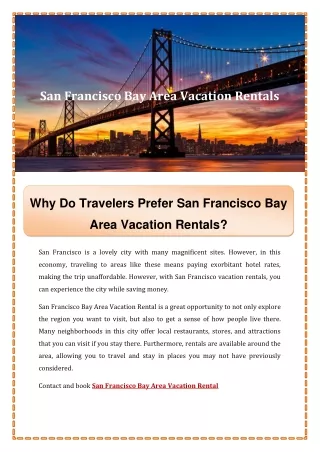 Why Do Travelers Prefer San Francisco Bay Area Vacation Rentals