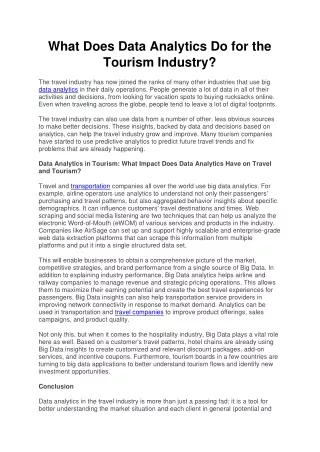 What Does Data Analytics Do for the Tourism Industry