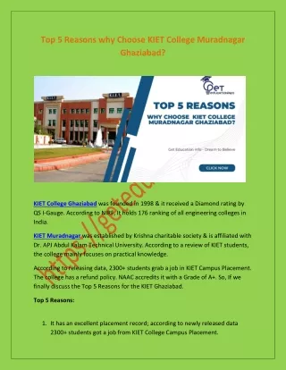 Top 5 Reasons why Choose KIET College Muradnagar Ghaziabad