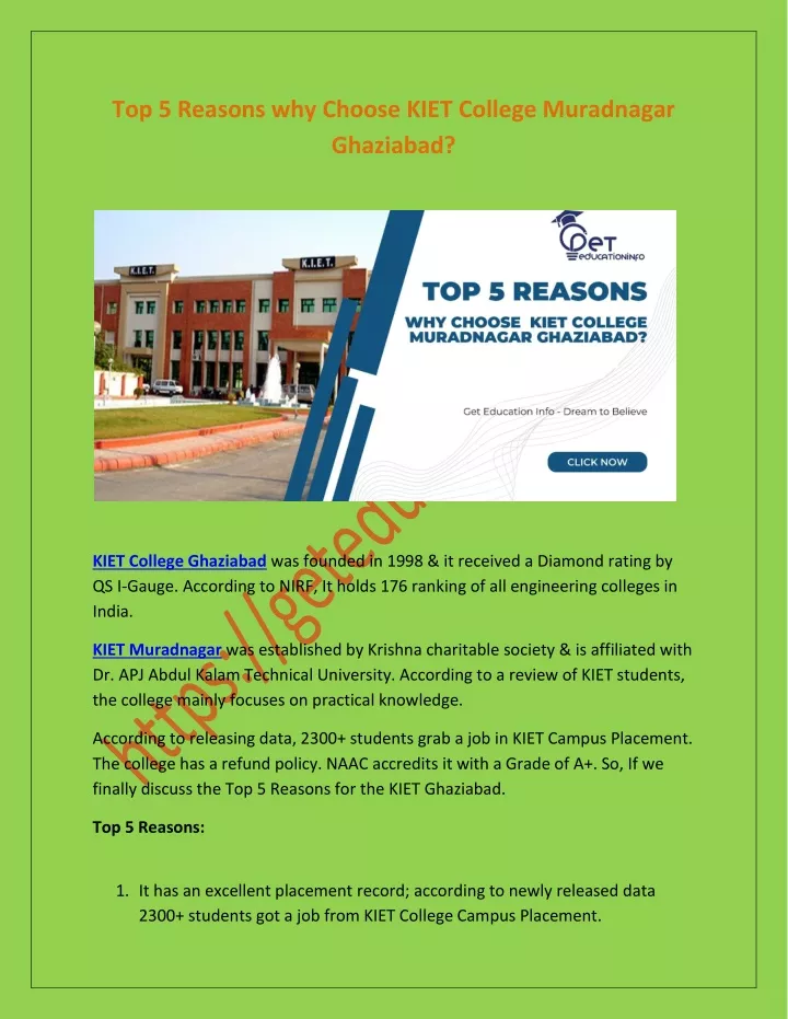 top 5 reasons why choose kiet college muradnagar