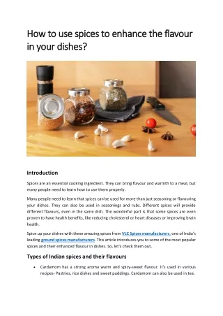 how to use spices to enhance the flavour