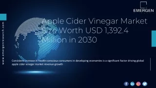 Apple Cider Vinegar Market Size Worth USD 1,392.4 Million in 2030