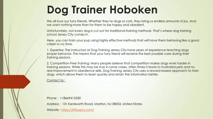 dog trainer hoboken