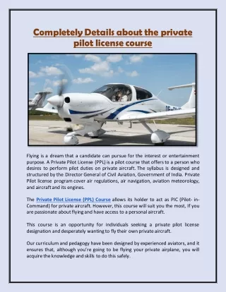 Completely Details about the private pilot license course
