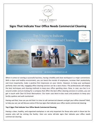 Signs That Indicate Your Office Needs Commercial Cleaning