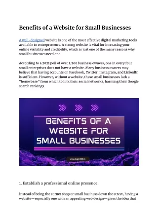 Benefits of a Website for Small Businesses
