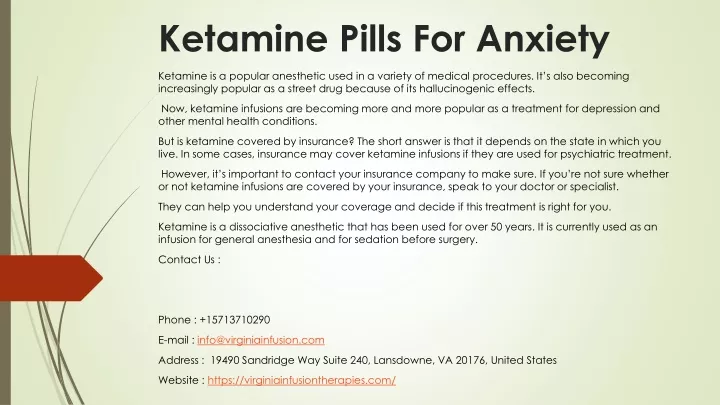 ketamine pills for anxiety