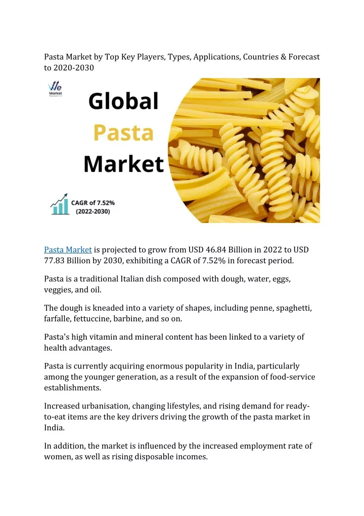 pasta market by top key players types