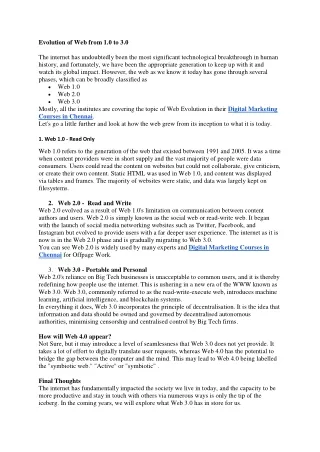 evolution of web from 1 0 to 3 0 the internet