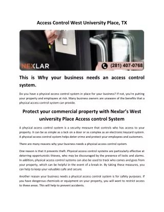 access control west university place tx