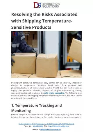 Resolving the Risks Associated with Shipping Temperature-Sensitive Products