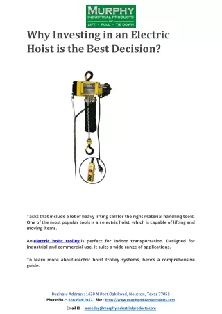 Why Investing in an Electric Hoist is the Best Decision?