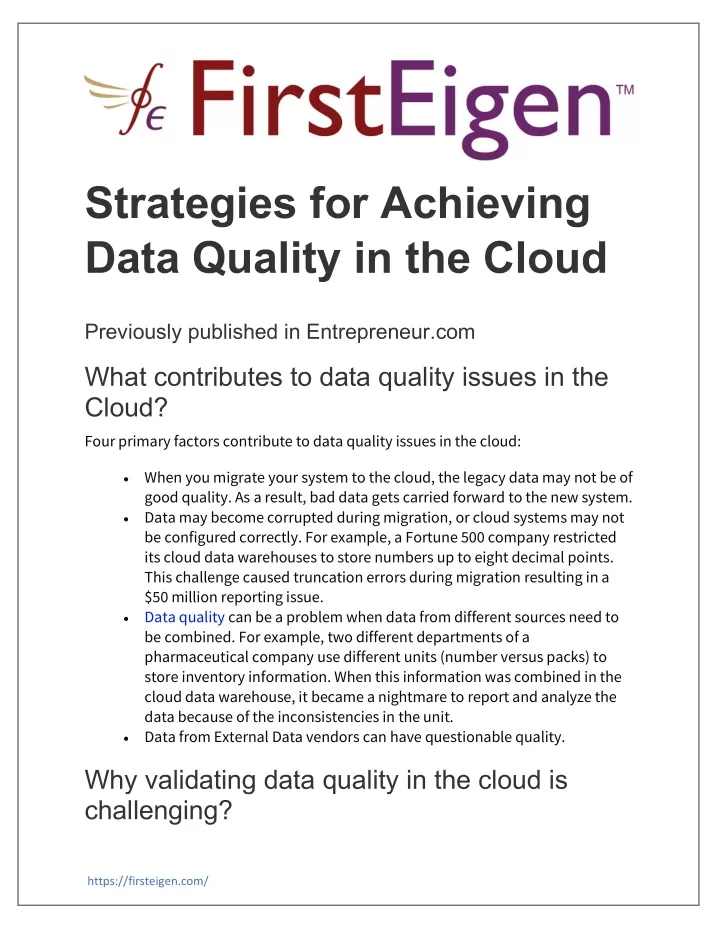 strategies for achieving data quality