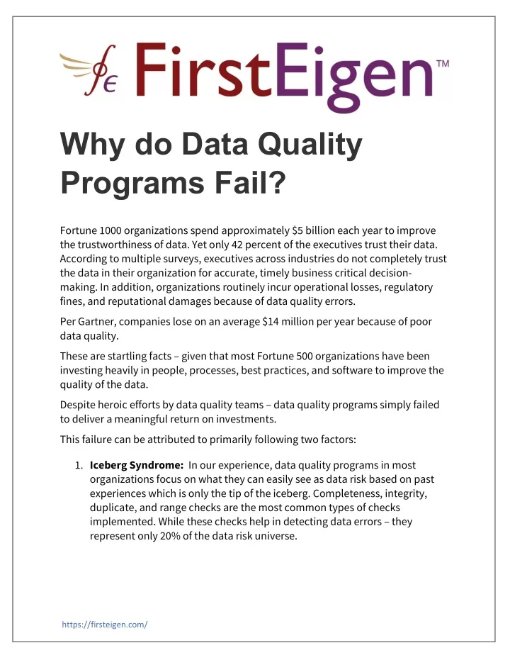why do data quality programs fail