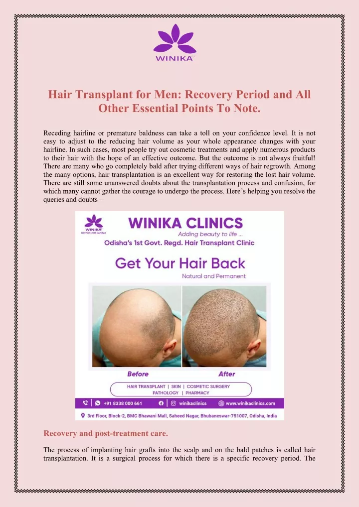 hair transplant for men recovery period